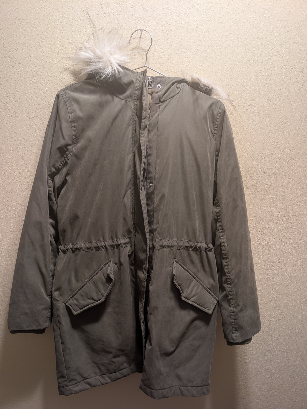 Abercrombie & Fitch Olive Green Trench Parka with Faux Fur Hood